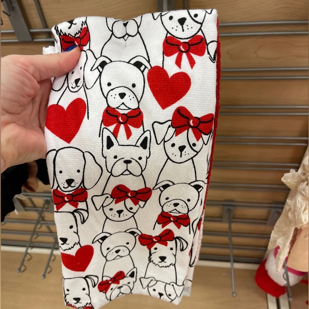 Valentine’s Day Dogs Frenchie Heart Dachshund Terrier Kitchen Towel set of 2 NWT